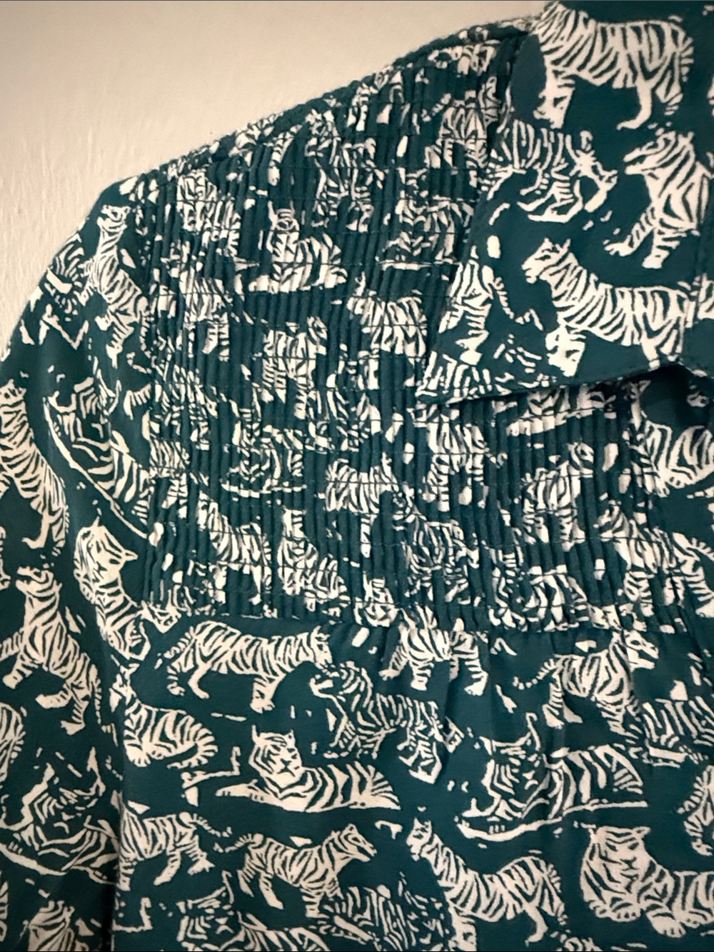 Anthropologie Maeve “Amara” Teal White Tiger-Print Button-Up Shirt - Picture 9 of 13